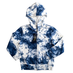 NWT Polo Ralph Lauren Hoodie Blue White Tie Dye Full Zip Boys Girls - Size 5Y